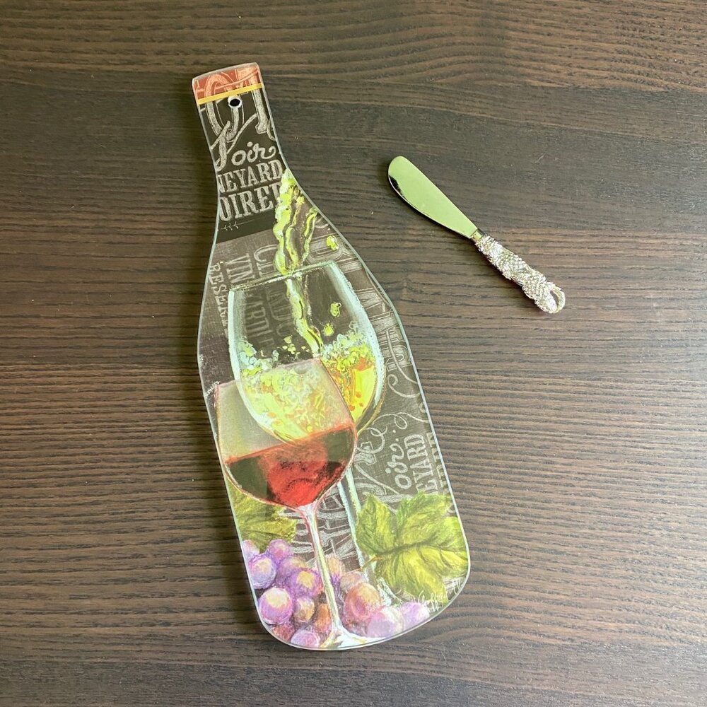 Wine Cheese Butter Glass Board with Knife